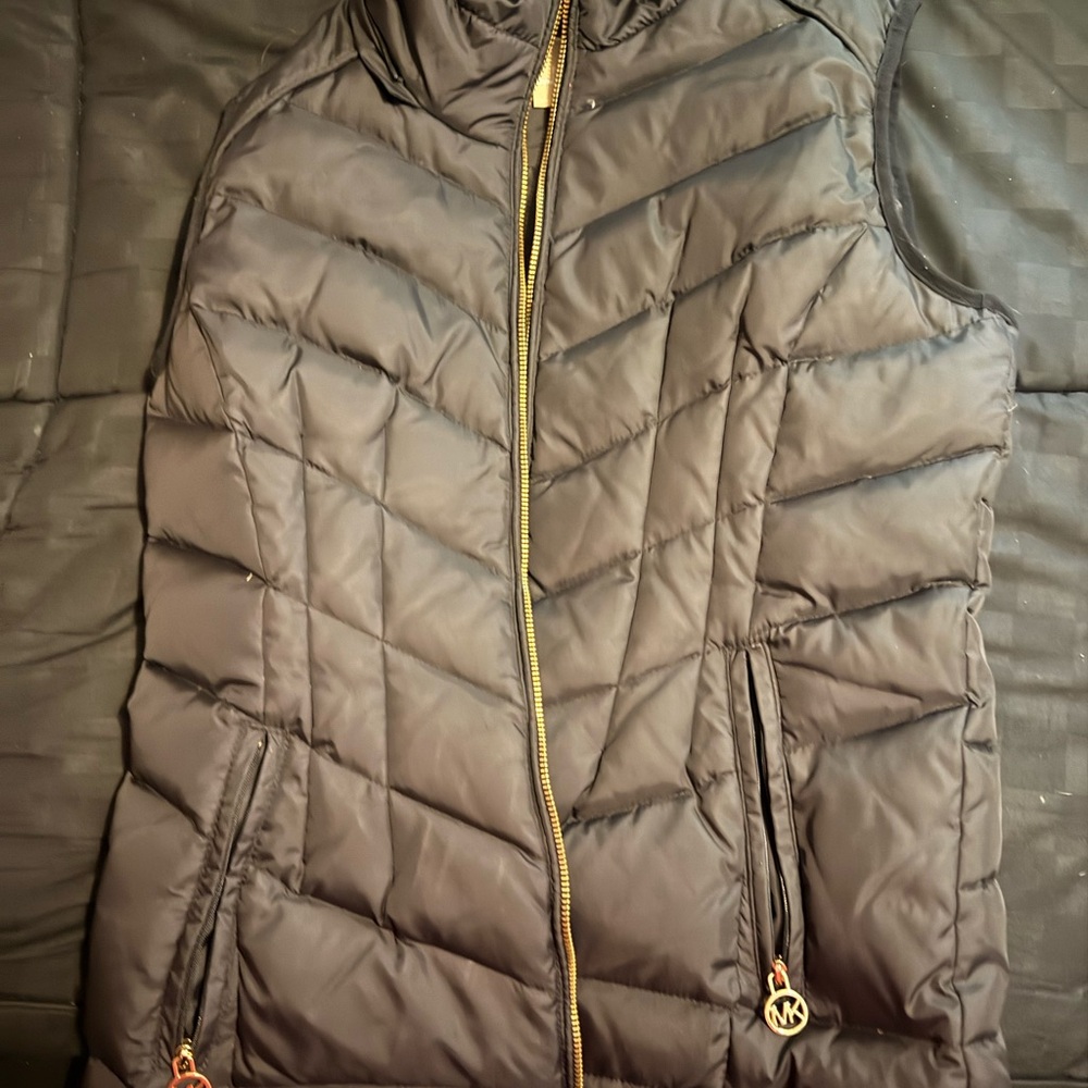 Michael Kors Black Puffer Vest with Gold Accents